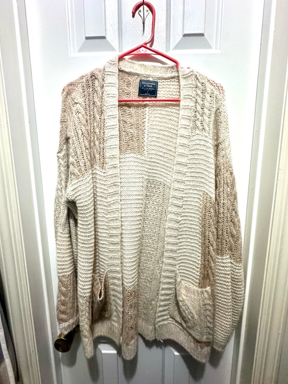Abercrombie & Fitch Two-Tone Cream Open-Front Cardigan Size S